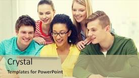  Presentation with technology students - Presentation theme featuring online study - education technology and college concept background and a  colored foreground