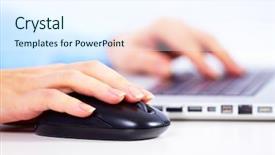  Presentation with study - Cool new theme with online study - hand with a computer mouse backdrop and a sky blue colored foreground