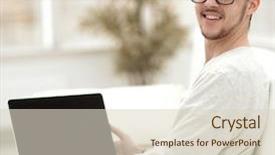  Presentation with living room - PPT layouts featuring online study - modern young man working background and a lemonade colored foreground