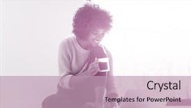  Presentation with african american women in computer - Cool new slide deck with online study - young african american woman smiling backdrop and a coral colored foreground