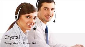  Presentation with smiling kids at summer camp - Audience pleasing theme consisting of online support - businesswoman with headset smiling backdrop and a  colored foreground