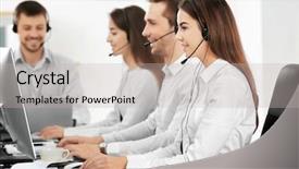  Presentation with managers - Slide set enhanced with online support - consulting managers with headsets background and a light gray colored foreground