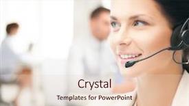  Presentation with call center - PPT layouts consisting of online support - friendly female helpline operator background and a  colored foreground