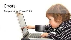  Presentation with baby girl - Cool new presentation theme with online teaching - baby girl working on laptop backdrop and a white colored foreground