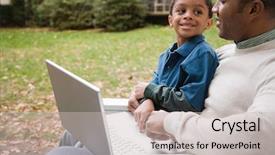  Presentation with silhouette of father and son - PPT layouts featuring online teaching - father and son with laptop background and a light gray colored foreground