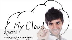 Presentation with cloud - Presentation theme having online teaching - happy businessman drawing his cloud background and a light gray colored foreground