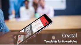  Presentation with using digital tablet - PPT layouts having online teaching interface against man background and a  colored foreground