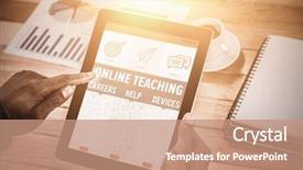  Presentation with online socialization - Amazing slide set having online teaching poster against close backdrop and a coral colored foreground