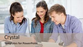  Presentation with school technology - Beautiful presentation theme featuring online test - education technology school and internet backdrop and a mint green colored foreground