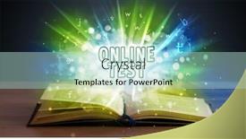  Presentation with educational - PPT layouts having online-test-inscription-coming-out background and a soft green colored foreground