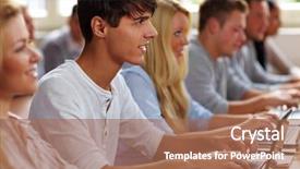  Presentation with university - Cool new presentation theme with online training - student using a netbook backdrop and a coral colored foreground