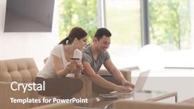  Presentation with young happy couple - Colorful PPT theme enhanced with online using laptop a computer backdrop and a  colored foreground