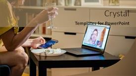  Presentation with online dating - PPT theme with online-video-dating-couple-chatting background and a coral colored foreground