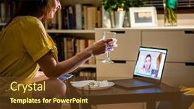  Presentation with online dating - Beautiful presentation theme featuring online-video-dating-couple-chatting backdrop and a tawny brown colored foreground