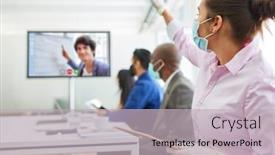  Presentation with video training - Beautiful presentation featuring online-video-training-with-video backdrop and a light gray colored foreground