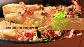  Presentation with nasi goreng fried rice - Audience pleasing slide set consisting of only onion - detail of codfish fillet fried backdrop and a  colored foreground