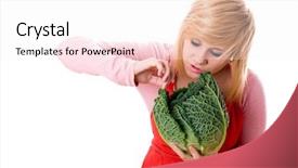  Presentation with cabbage - Slide set consisting of only onion - young beautiful woman with fresh background and a  colored foreground