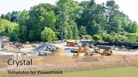  Presentation with internet service provider equipment broadband - Presentation theme with contructions building - onstruction equipment against the nature background and a coral colored foreground