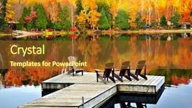  Presentation with lake dock - Colorful presentation theme enhanced with chairs on calm fall lake backdrop and a tawny brown colored foreground