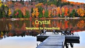  Presentation with fall lake - Colorful presentation theme enhanced with chairs on calm fall lake backdrop and a tawny brown colored foreground