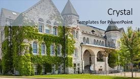  Presentation with university building - Colorful slide set enhanced with romanesque art - ontario hall building on campus backdrop and a light blue colored foreground