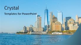  Presentation with new york city subway station - Presentation design having onu - manhattan skyline new york city background and a light blue colored foreground