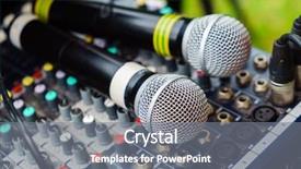  Presentation with microphones - Colorful presentation design enhanced with op amp - amplifier close up and microphones backdrop and a gray colored foreground
