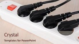  Presentation with power plugs - Colorful slides enhanced with op amp - many plugs plugged into electric backdrop and a  colored foreground