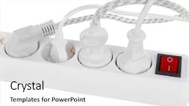  Presentation with power plugs - Presentation design having op amp - many plugs plugged into electric background and a  colored foreground