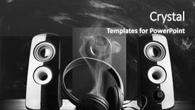  Presentation with speakers - PPT theme enhanced with op amp - modern black sound speakers background and a dark gray colored foreground