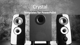  Presentation with speakers - Slide set consisting of op amp - modern black sound speakers background and a  colored foreground