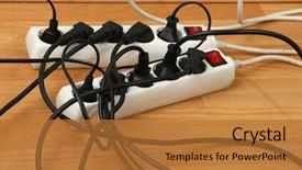  Presentation with power - Colorful slides enhanced with op amp - overloaded power boards close up backdrop and a red colored foreground