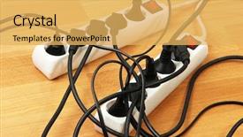  Presentation with power - PPT theme with op amp - overloaded power boards close up background and a yellow colored foreground