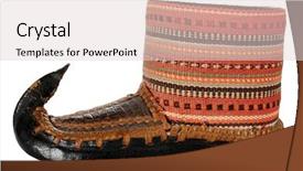  Presentation with traditional mode old vespa scooter - PPT theme having opanak old traditional serbian shoe souvenir background and a light gray colored foreground