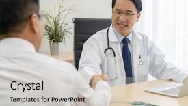  Presentation with office room - Cool new PPT layouts with opd clinic - portrait of young adult doctor backdrop and a light gray colored foreground