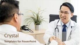  Presentation with office room - PPT layouts having opd clinic - portrait of young adult doctor background and a lemonade colored foreground