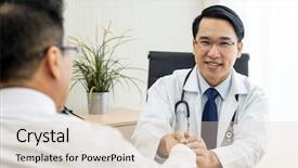  Presentation with doctor and patient medical consultation - Presentation enhanced with opd clinic - portrait of young adult doctor background and a lemonade colored foreground