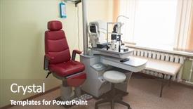  Presentation with ophthalmology - Colorful slide set enhanced with opearate research - ophthalmology room in clinic backdrop and a tawny brown colored foreground