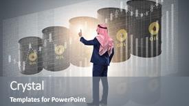  Presentation with crude oil trading - Colorful PPT theme enhanced with crude oil trading - arab businessman pressing virtual button backdrop and a gray colored foreground