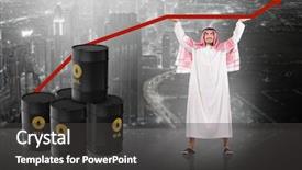  Presentation with crude oil - Colorful slide deck enhanced with crude increase - arab businessman supporting oil price backdrop and a tawny brown colored foreground
