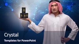  Presentation with price - Amazing PPT theme having crude increase - arab businessman supporting oil price backdrop and a navy blue colored foreground