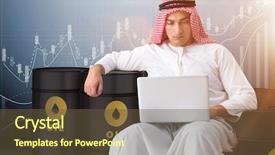  Presentation with crude oil trading - Colorful presentation theme enhanced with arab businessman trading crude oil backdrop and a tawny brown colored foreground