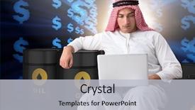  Presentation with crude oil trading - Cool new slides with arab businessman trading crude oil backdrop and a light gray colored foreground