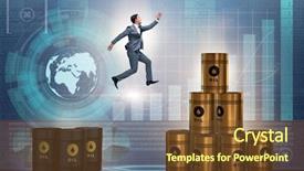  Presentation with barrels - Colorful slide deck enhanced with jumping from stack of oil backdrop and a seafoam green colored foreground