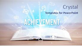  Presentation with business book - Audience pleasing slide deck consisting of opeen-book-with-achievement-inscription backdrop and a sky blue colored foreground