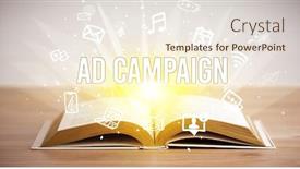  Presentation with business-book - PPT theme featuring opeen-book-with-ad-campaign background and a sky blue colored foreground