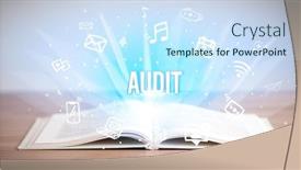  Presentation with business book - Slides consisting of opeen-book-with-audit-inscription background and a sky blue colored foreground