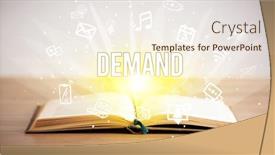  Presentation with business book - Audience pleasing PPT theme consisting of opeen-book-with-demand-inscription backdrop and a sky blue colored foreground