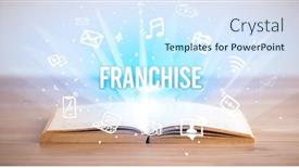  Presentation with franchise - Beautiful slide deck featuring opeen-book-with-franchise-inscription backdrop and a cool aqua colored foreground