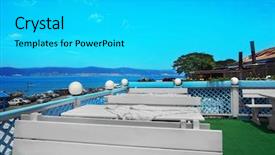  Presentation with air - PPT theme consisting of open air restaurant at picturesque background and a  colored foreground